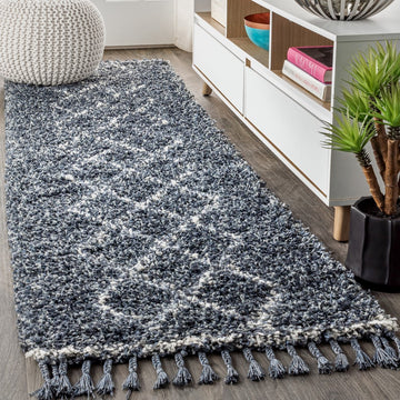 Beautiful mercer Shag Plush Tassel Moroccan Tribal Geometric Trellis Area Rug